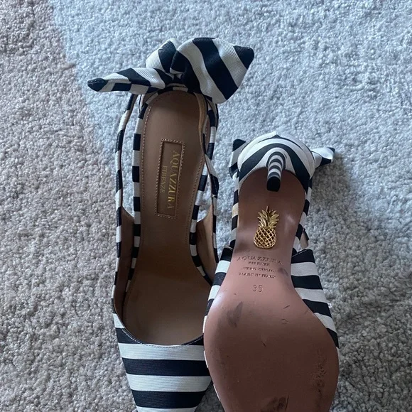 Aquazzura Striped Heels with Bow Accent - Picture 2 of 4